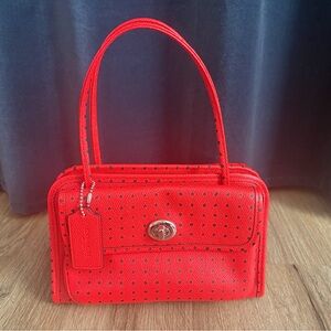 RARE Coach Red Bandana Paisley Print Top Handle Bag - Turnlock